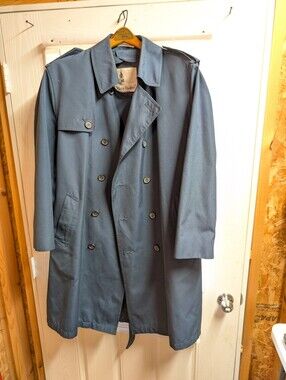 Misty Harbor (42R) Men's Classic Double-Breasted Trench Coat - Navy Blue
